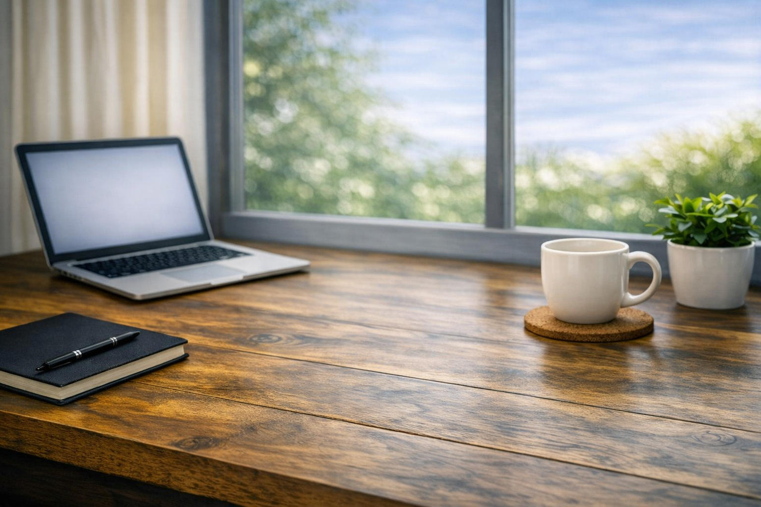 Light picture of a computer cup and notebook